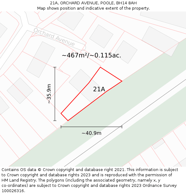 21A, ORCHARD AVENUE, POOLE, BH14 8AH: Plot and title map