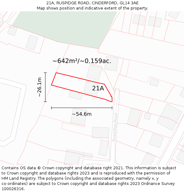 21A, RUSPIDGE ROAD, CINDERFORD, GL14 3AE: Plot and title map