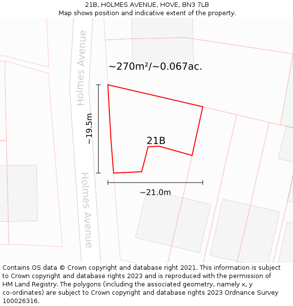 21B, HOLMES AVENUE, HOVE, BN3 7LB: Plot and title map