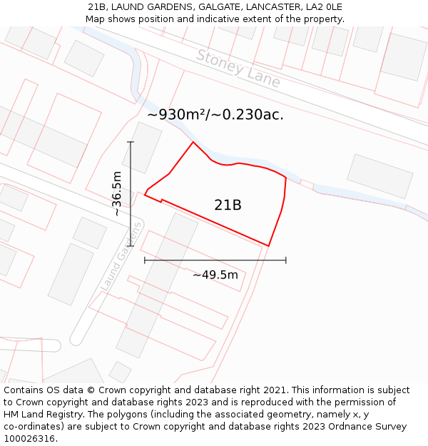 21B, LAUND GARDENS, GALGATE, LANCASTER, LA2 0LE: Plot and title map