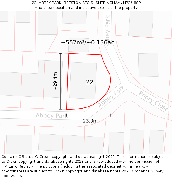 22, ABBEY PARK, BEESTON REGIS, SHERINGHAM, NR26 8SP: Plot and title map