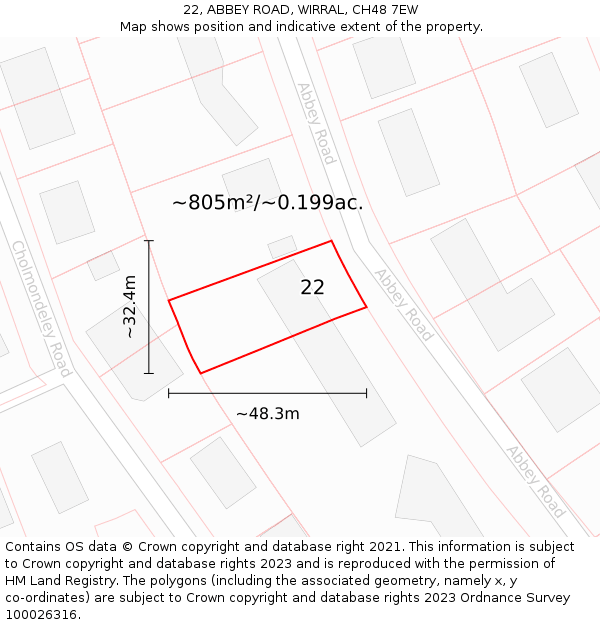 22, ABBEY ROAD, WIRRAL, CH48 7EW: Plot and title map