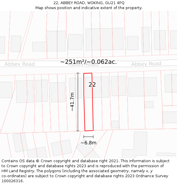 22, ABBEY ROAD, WOKING, GU21 4PQ: Plot and title map