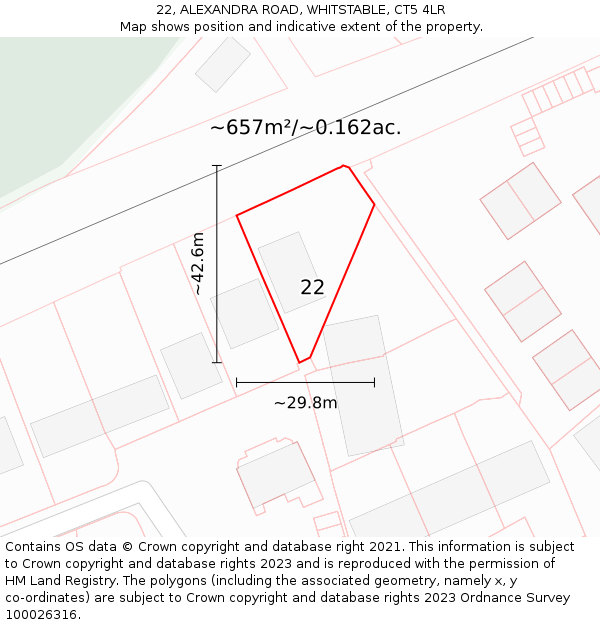 22, ALEXANDRA ROAD, WHITSTABLE, CT5 4LR: Plot and title map