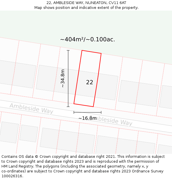 22, AMBLESIDE WAY, NUNEATON, CV11 6AT: Plot and title map