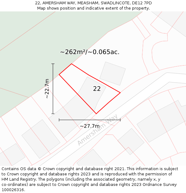 22, AMERSHAM WAY, MEASHAM, SWADLINCOTE, DE12 7PD: Plot and title map