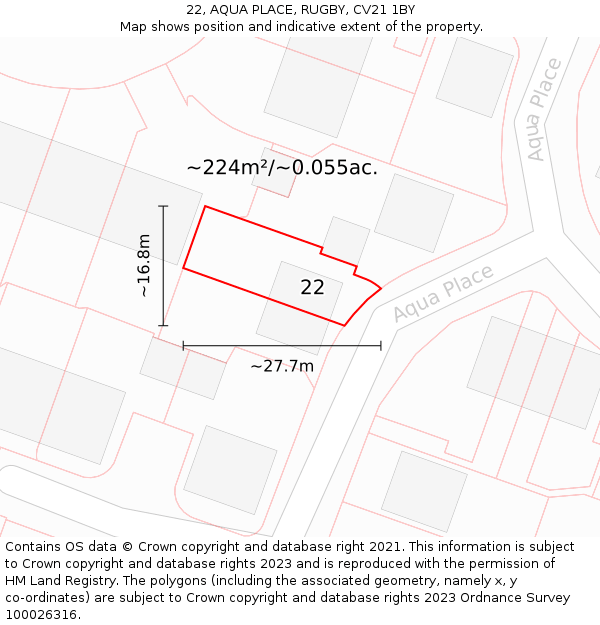 22, AQUA PLACE, RUGBY, CV21 1BY: Plot and title map