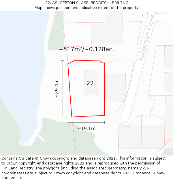 22, ASHPERTON CLOSE, REDDITCH, B98 7NG: Plot and title map