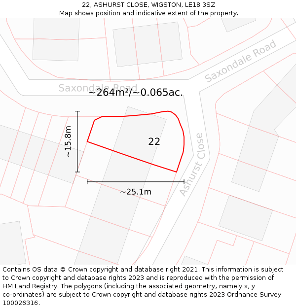 22, ASHURST CLOSE, WIGSTON, LE18 3SZ: Plot and title map