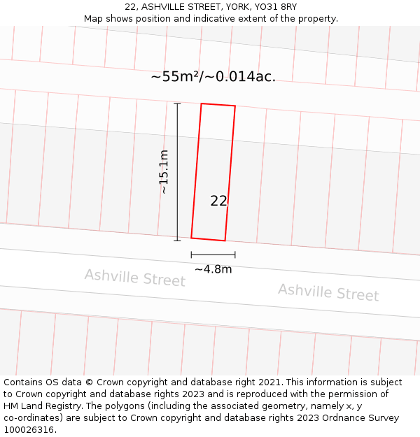 22, ASHVILLE STREET, YORK, YO31 8RY: Plot and title map