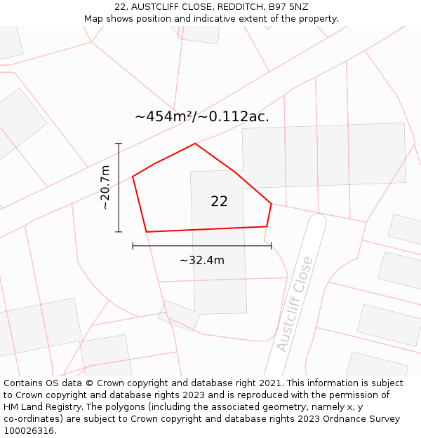 22, AUSTCLIFF CLOSE, REDDITCH, B97 5NZ: Plot and title map