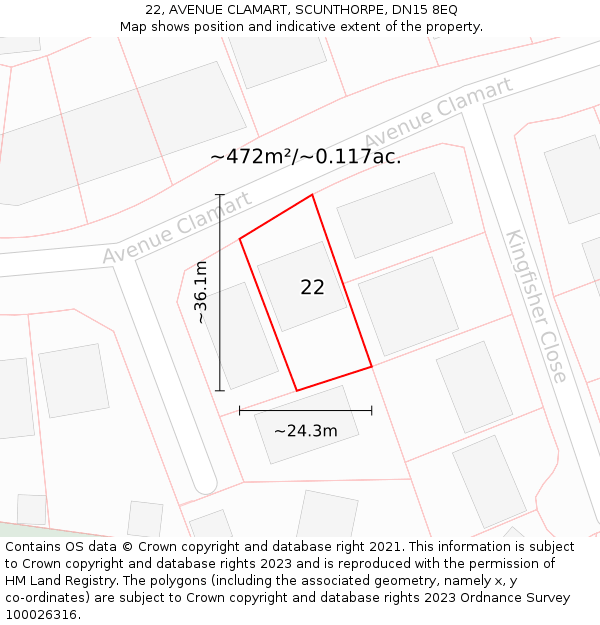 22, AVENUE CLAMART, SCUNTHORPE, DN15 8EQ: Plot and title map