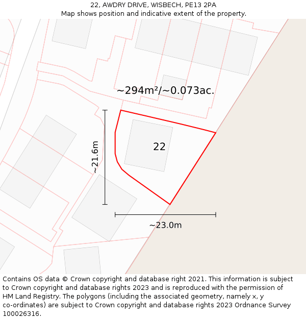 22, AWDRY DRIVE, WISBECH, PE13 2PA: Plot and title map