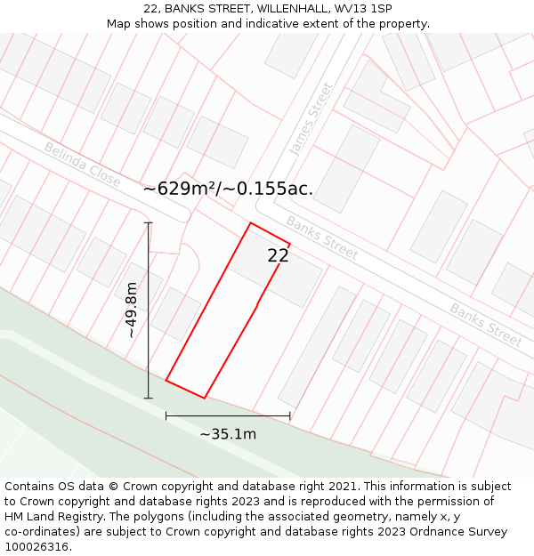 22, BANKS STREET, WILLENHALL, WV13 1SP: Plot and title map