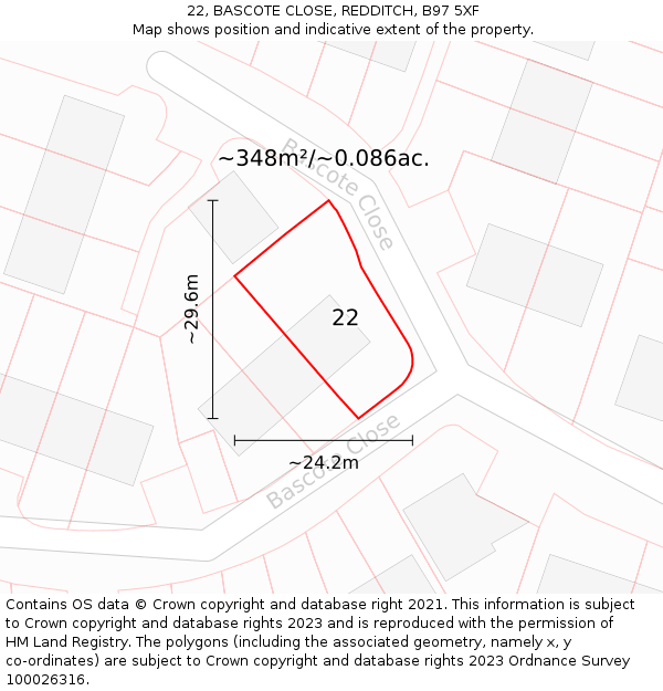 22, BASCOTE CLOSE, REDDITCH, B97 5XF: Plot and title map