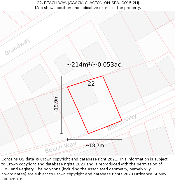 22, BEACH WAY, JAYWICK, CLACTON-ON-SEA, CO15 2HJ: Plot and title map