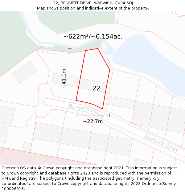 22, BENNETT DRIVE, WARWICK, CV34 6QJ: Plot and title map