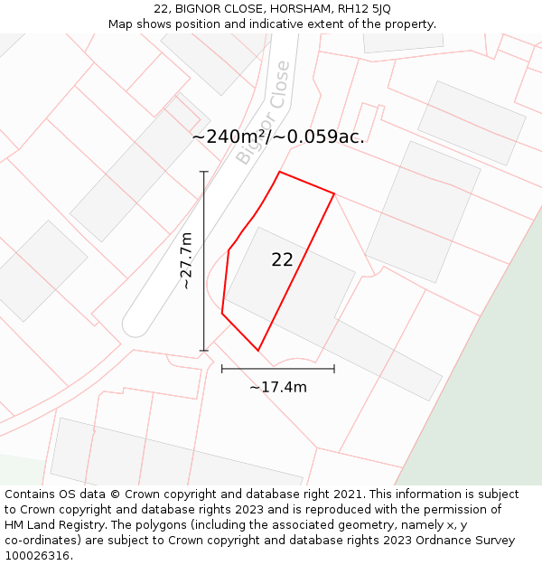 22, BIGNOR CLOSE, HORSHAM, RH12 5JQ: Plot and title map