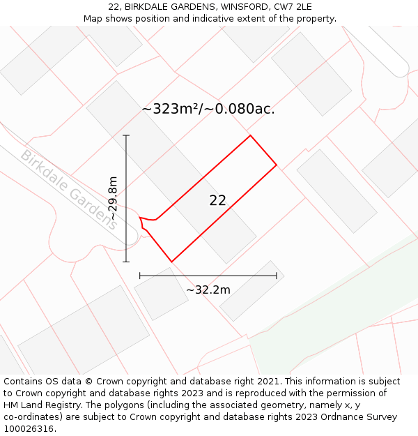22, BIRKDALE GARDENS, WINSFORD, CW7 2LE: Plot and title map