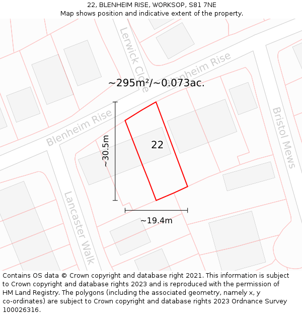 22, BLENHEIM RISE, WORKSOP, S81 7NE: Plot and title map