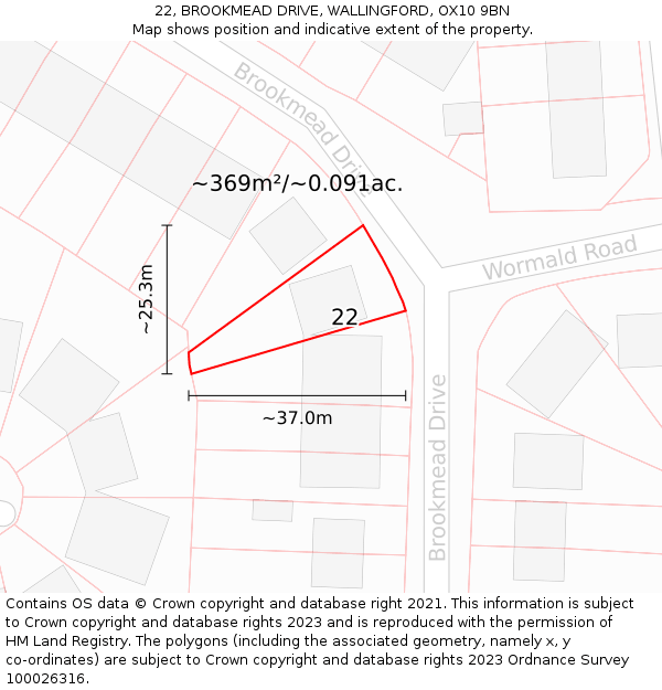 22, BROOKMEAD DRIVE, WALLINGFORD, OX10 9BN: Plot and title map