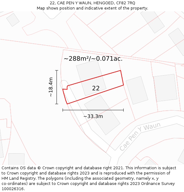 22, CAE PEN Y WAUN, HENGOED, CF82 7RQ: Plot and title map