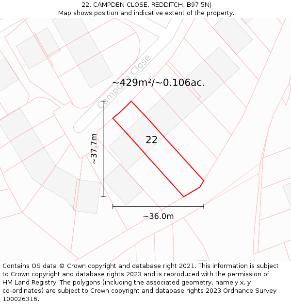 22, CAMPDEN CLOSE, REDDITCH, B97 5NJ: Plot and title map