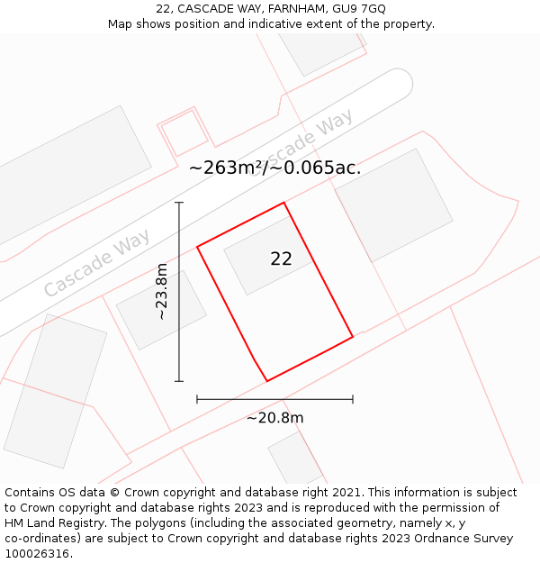 22, CASCADE WAY, FARNHAM, GU9 7GQ: Plot and title map