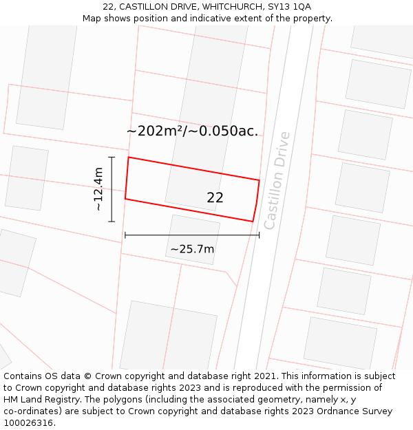 22, CASTILLON DRIVE, WHITCHURCH, SY13 1QA: Plot and title map