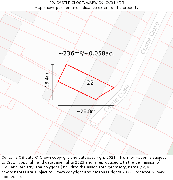 22, CASTLE CLOSE, WARWICK, CV34 4DB: Plot and title map