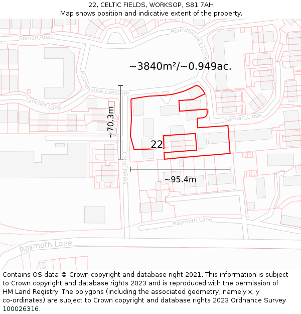 22, CELTIC FIELDS, WORKSOP, S81 7AH: Plot and title map