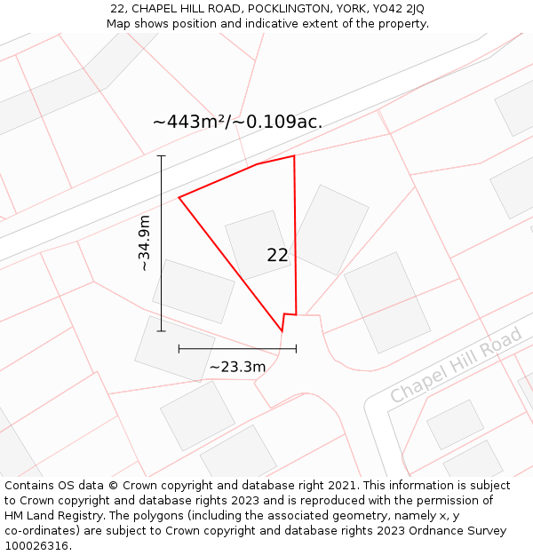 22, CHAPEL HILL ROAD, POCKLINGTON, YORK, YO42 2JQ: Plot and title map