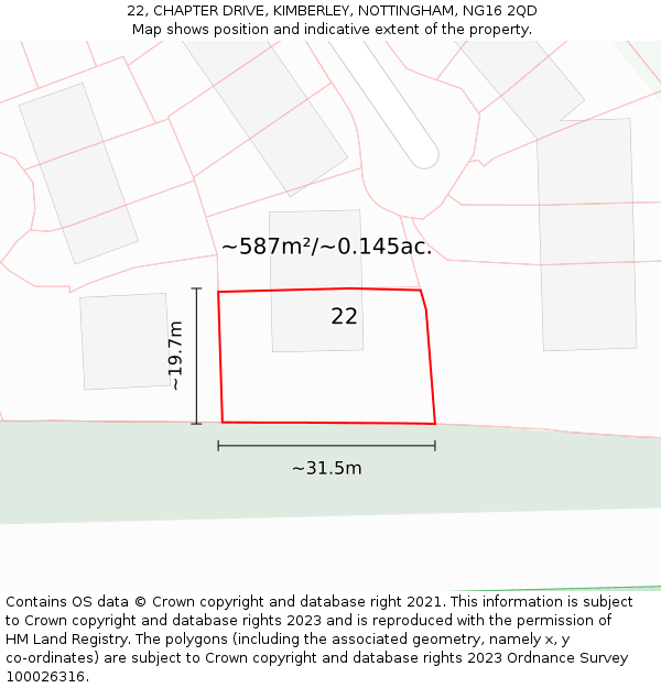 22, CHAPTER DRIVE, KIMBERLEY, NOTTINGHAM, NG16 2QD: Plot and title map