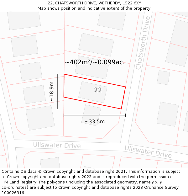 22, CHATSWORTH DRIVE, WETHERBY, LS22 6XY: Plot and title map