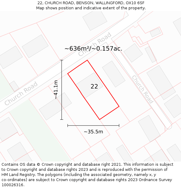 22, CHURCH ROAD, BENSON, WALLINGFORD, OX10 6SF: Plot and title map