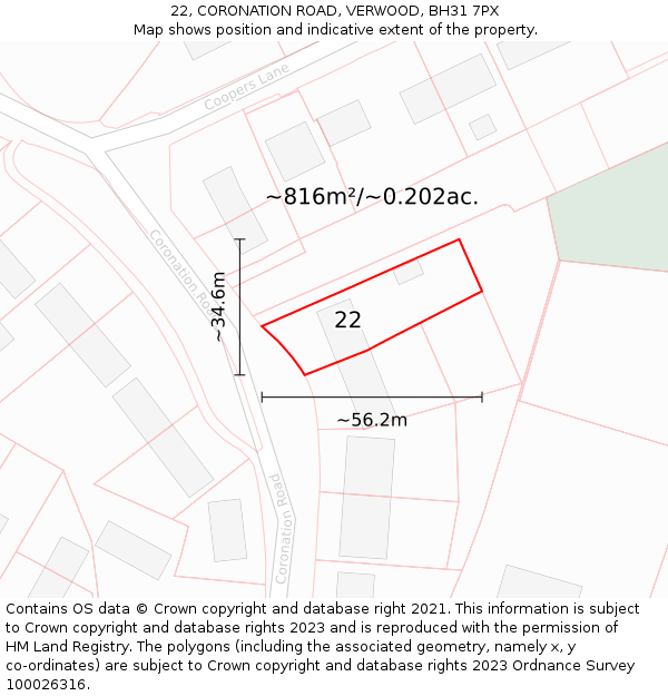 22, CORONATION ROAD, VERWOOD, BH31 7PX: Plot and title map