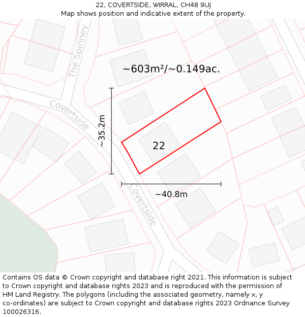 22, COVERTSIDE, WIRRAL, CH48 9UJ: Plot and title map