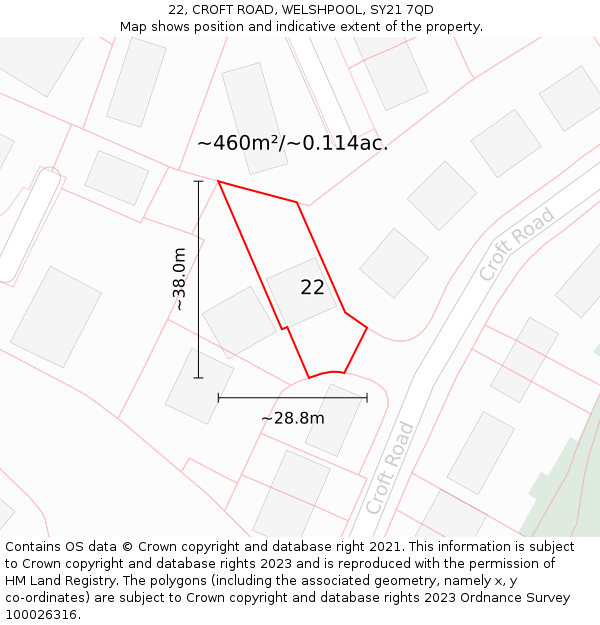 22, CROFT ROAD, WELSHPOOL, SY21 7QD: Plot and title map