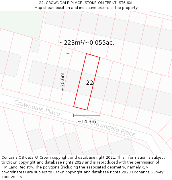22, CROWNDALE PLACE, STOKE-ON-TRENT, ST6 6XL: Plot and title map