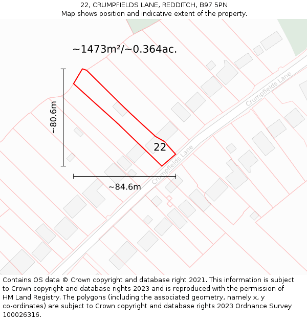 22, CRUMPFIELDS LANE, REDDITCH, B97 5PN: Plot and title map