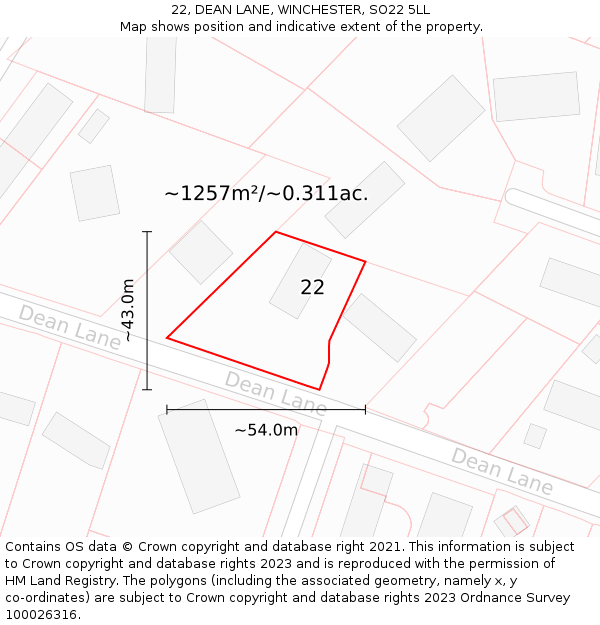 22, DEAN LANE, WINCHESTER, SO22 5LL: Plot and title map