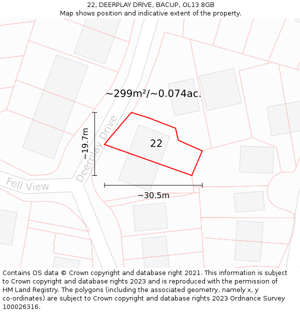 22, DEERPLAY DRIVE, BACUP, OL13 8GB: Plot and title map