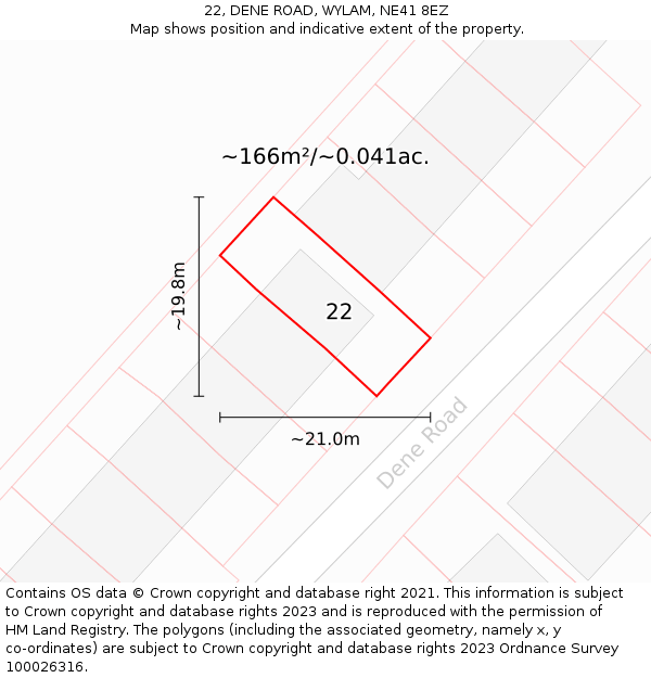 22, DENE ROAD, WYLAM, NE41 8EZ: Plot and title map