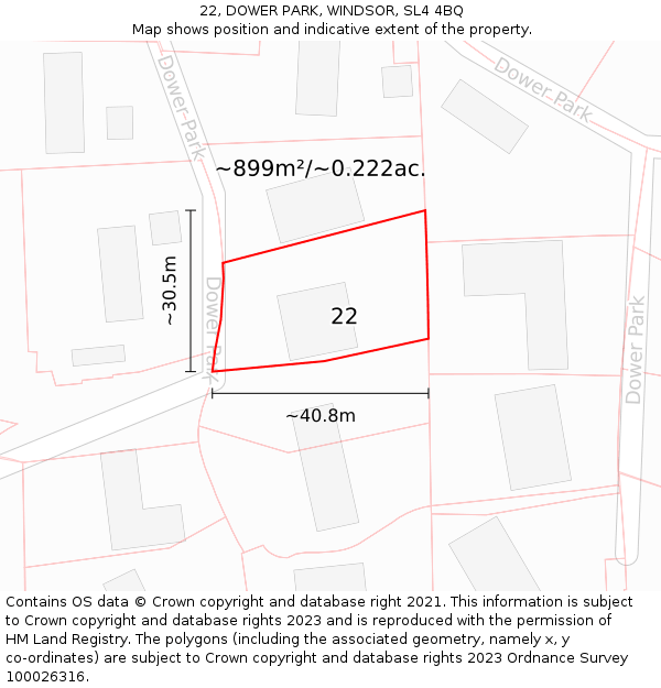 22, DOWER PARK, WINDSOR, SL4 4BQ: Plot and title map