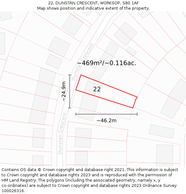 22, DUNSTAN CRESCENT, WORKSOP, S80 1AF: Plot and title map