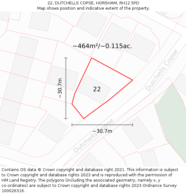 22, DUTCHELLS COPSE, HORSHAM, RH12 5PD: Plot and title map