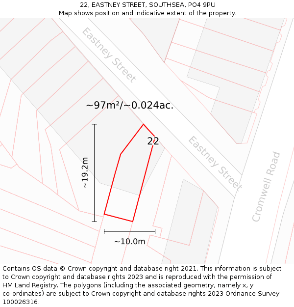 22, EASTNEY STREET, SOUTHSEA, PO4 9PU: Plot and title map