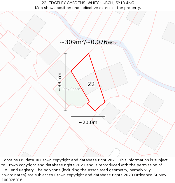 22, EDGELEY GARDENS, WHITCHURCH, SY13 4NG: Plot and title map