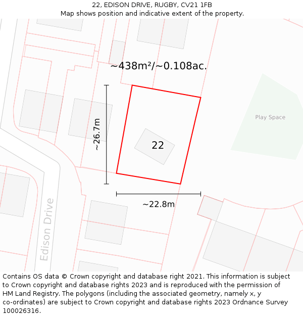 22, EDISON DRIVE, RUGBY, CV21 1FB: Plot and title map