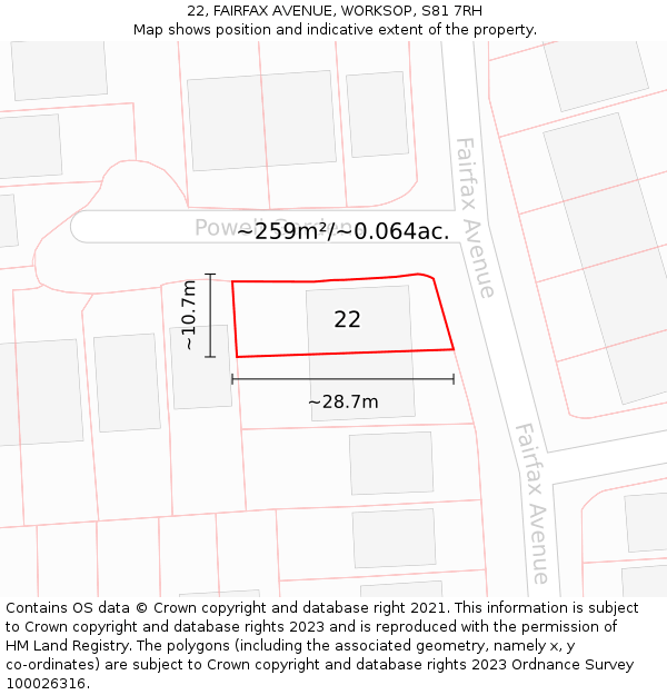 22, FAIRFAX AVENUE, WORKSOP, S81 7RH: Plot and title map